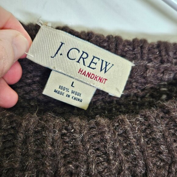J.Crew Vintage Thick Handknit Wool Sweater L Brown Striped Fisherman Pullover - Picture 4 of 8